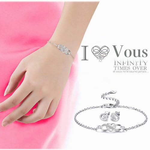 LYL.Adorer Parure de Bijoux pour Femme en Argent 925, Bracelet Coeur Infini Réglable, Boucles d'Oreilles Coeur,Cadeau Filles Noël Saint Valentin Anniversaire Fête des Mères – vue 4