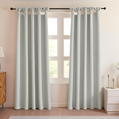 Image of HOMEMONDE 5 Feet Window Blackout Curtains Pack of 2 Twist Tab Top Light Blocking and Thermal Insulated Drapes for Home (60 Inches, Grayish White)