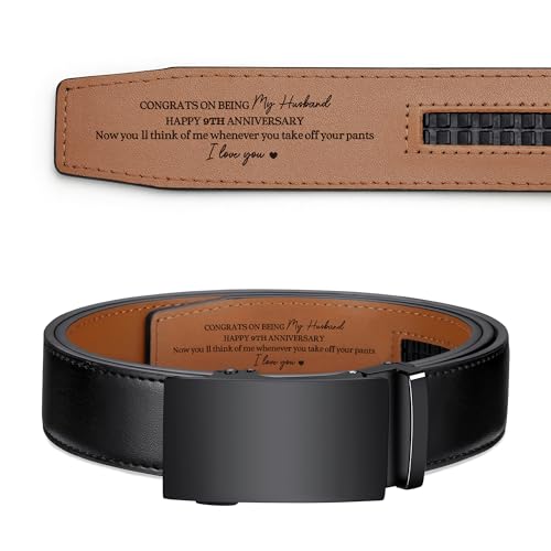 IUZOE 9rd Anniversary Leather Gift for Him, 9 Years of Marriage Engraved Leather Leather Belt, 9 Years Wedding Gifts for Husband
