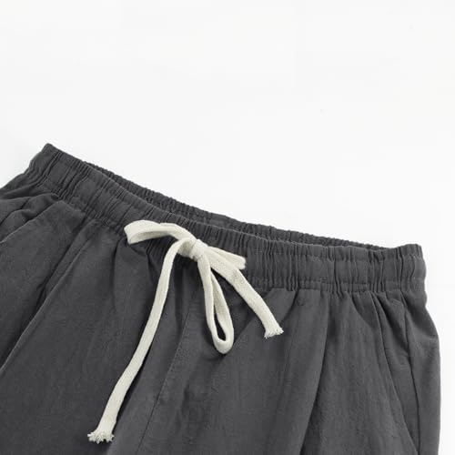 Men's Linen Drawstring Pants for Beach, Summer Causal Baggy Linen Nine-inch Pants Lightweight with Side Pockets3