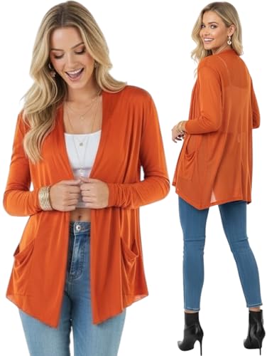 Image of ToBeInStyle Womens Open Front Long Sleeve Lightweight Asymmetrical Draped Cardigan with Side Pockets