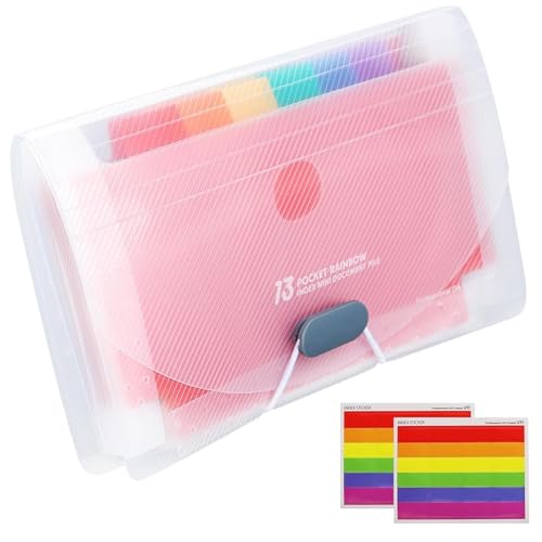 Organizador de cartões A6 com 13 bolsos com etiquetas coloridas, pasta expansível para cartões, ideal para estúdio, escritório e uso doméstico