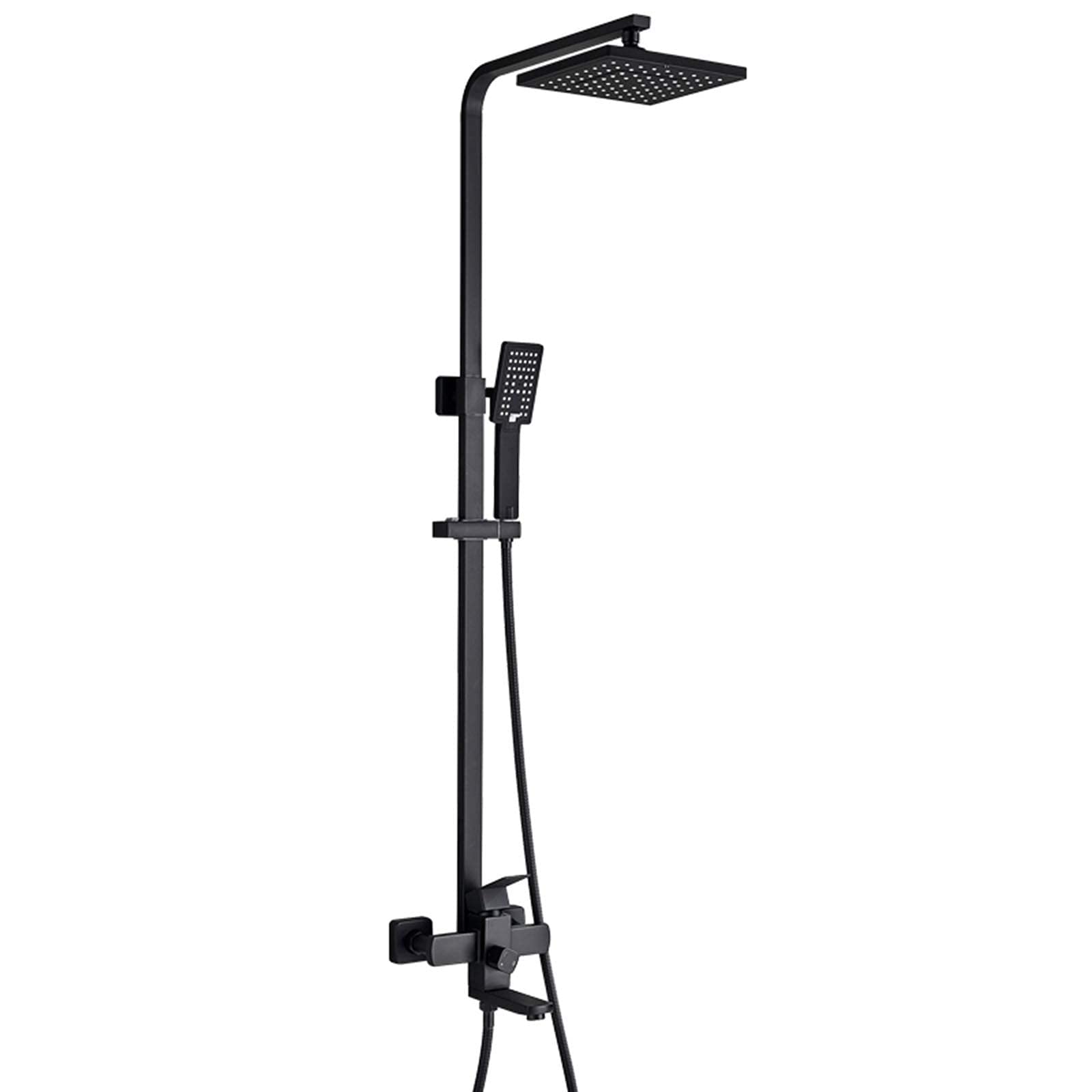 AYCDL Matte Black Bathroom Shower Faucet Set, 8 Inch Square Rainfall Shower Head with Handheld Sprayer Complete Set, Triple Function Exposed Shower Systems