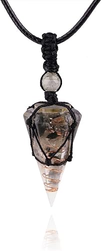 TIKCAUZ Collar de cristal de chakra de Reiki de 6 facetas y piedra curativa, colgante de cristal puntiagudo, collar de cuerda ajustable para mujeres