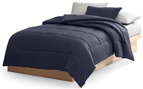 UGG Twin/XL Twin Comforter Set with 1 Pillow Sham, Lightweight Down Alternative Blanket, All Season, Washable & Hypoallergenic Bedding Set for College Apartment or Dorm Essentials, Navy Blue (Lenora)