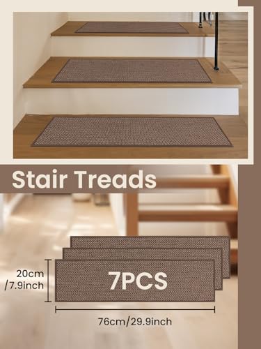 Stair Treads for Wooden Steps, Non-Slip Stair Runners Indoor,Carpet for Stairs with PET Anti-Slip Material for Kids, Elders & Pets, Machine Washable, Reusable(7PCS,30'x8',Brown) — view 2