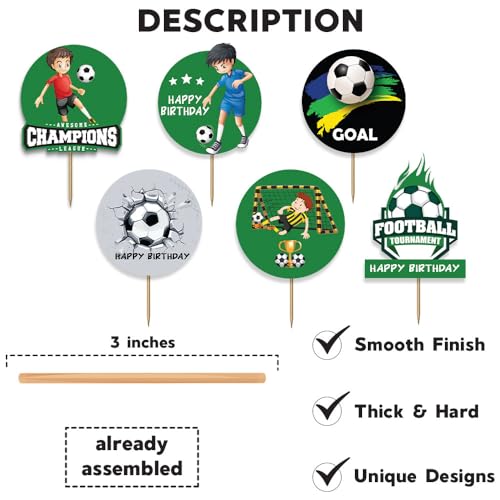 Image of Festiko Set of 6 Pcs Football Theme Happy Birthday Cupcake Toppers, Cake Decoration Supplies, Football Theme Decorations, Birthday Decoration Items