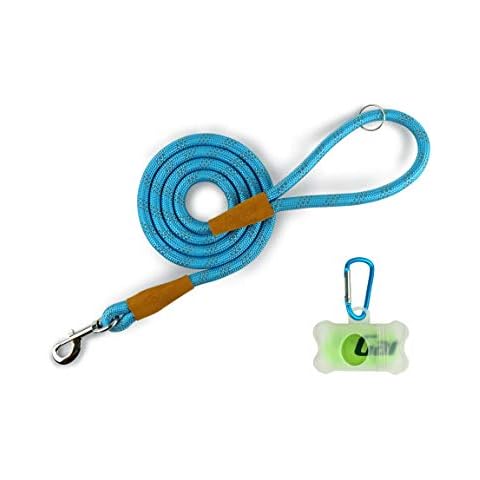 Garwor 6 FT Heavy Duty Rope Dog Leash with Strong Stitches Genuine Leather Tailored Connection, Reflective Dog Leash with Sturdy Metal Clasp for Medium Large Dogs(Blue) Cover