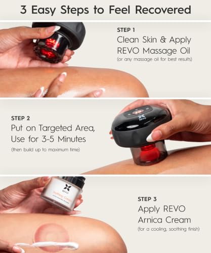 Image of REVO The Original 4-in-1 Smart Cupping Therapy Massager, Red Light Therapy for Targeted Pain Relief, Knots, Aches, Muscle Soreness, Circulation & Tighter Skin, Portable Cupping Kit (Four Pack)