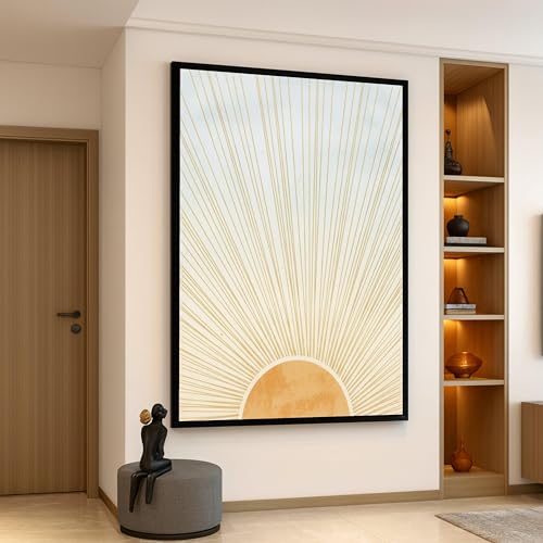 Tableau abstrait soleil bohème éclats neutres 50x75cm décor chic