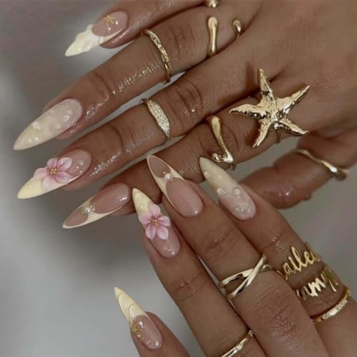 French Tips Press on Nails Medium Almond Fake Nails with