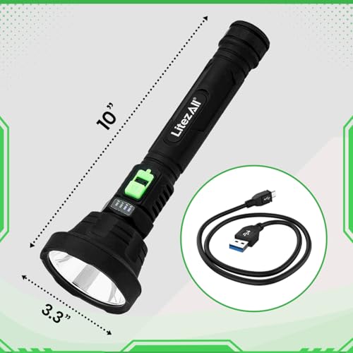 Image of LitezAll Soft Touch Flashlight | Compact LED Flashlight and Portable Rechargeable Flashlight 1000 Lumens | Durable with Smooth Rubberized TPR Coating Pocket Flashlight, Charging Cable Included