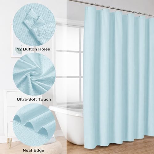 Image of HOMETHREADS Embrace Luxury with Our 6-Feet Long Premium Polyester Shower Curtain with 12 Hooks for a Lavish Bathroom Ambiance | Stylish, Splendid, and Perfectly Sized (Waffle SkyBlue, 180x200cm)
