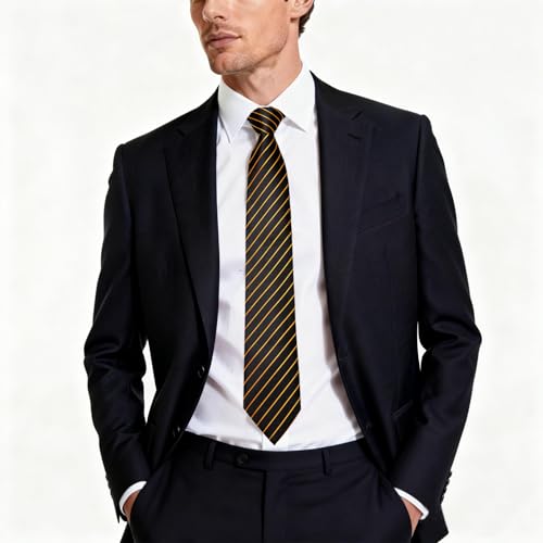 Image of DiBanGu Striped Tie Set for Men Silk Woven Plaid Necktie and Pocket Square Cufflinks Business Wedding