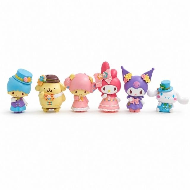 Image of Awestuffs Spring Flower Kuroomi Mini Figurine Set | Pastel Decorative Toy Collection | Desk Decor, Cake Topper & Gift for Kids & Collectors (Set of 6)