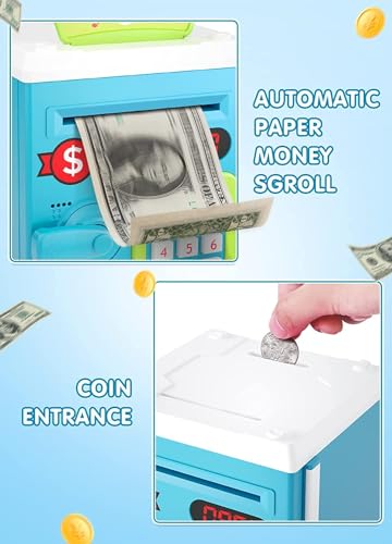 Image of Kidoyz Electronic Money Safe Piggy Bank, Password Protected with Touch Sensor, ATM Toy with Lights and Sound, Blue and White - Color As Per Stock