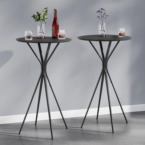 Image of VASAGLE Bar Tables Set of 2, Round Cocktail High Top Pub Bistro Table for Events Party, Kitchen Dining, Home Bar, 23.6 x 23.6 x 41.3 Inches, Sturdy Metal Frame, Modern Style, Easy to Assemble, Black