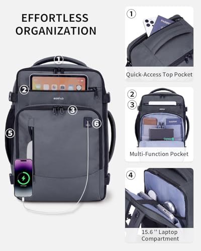 Image of ECOHUB Travel Backpack Airline Approved Under Seat Personal Item Bag | Carry on Backpack Water Resistant Fit 15.6 inch Laptop AirTag Pocket, Lightweight Casual Daypack for Women Men with USB Port