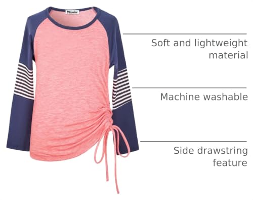 Image of Mirawise Girls Casual Long Short Shirts Tunic Tops Tee Shirt T-Shirts Side Tie Blouse 4-13 Years