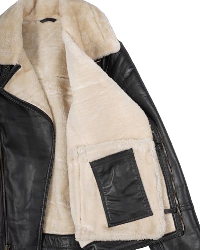 Image of fjackets Shearling Leather Coat Men - Real Lambskin Leather Jackets Mens Sherpa Lined Winter Casual Fur Coats Outerwear