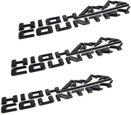 Image of 3X 2019-2026 Tahoe Compatible with Silverado High Country Tailgate Letter Logo Emblem 3D Badge Namaplate Replacement for High Country (Gloss Black)