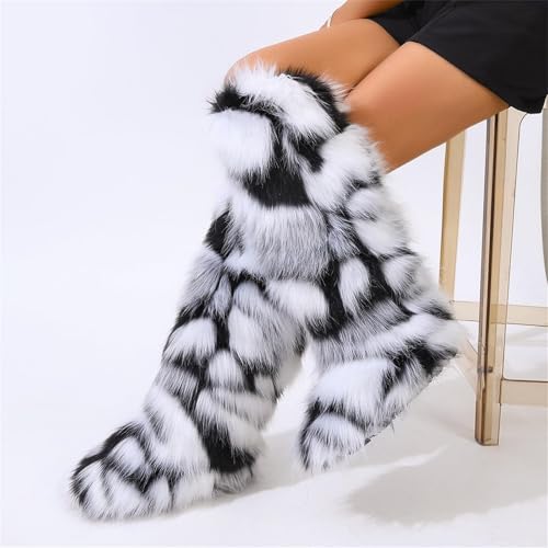 Women's Faux Fur Boots Long Furry Knee High Boots Winter Comfy Plush Warm Snow Boots Fuzzy Outdoor Boots Fluffy Indoor Flat Shoes4