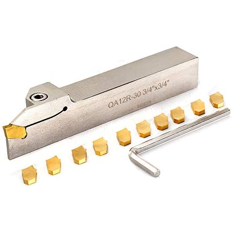 OSCARBIDE 3/4" Indexable Lathe Grooving Parting Holder Heavy Duty Nickel Plated QA12R-30 Right -Hand Cut Off Tool with 10 Pieces Carbide Inserts GTN-3(QC1403) Cover