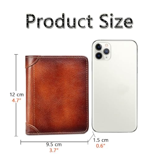 Unique Men's Genuine Leather Wallets with RFID Blocking, High Capacity Trifold Slim Vintage Short Wallet, Freemasons Masonic Symbol Card Holder Purse Luxury Male Gift Wallet,Brown,Style282