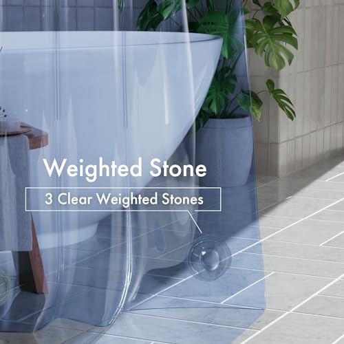 Image of AmazerBath 100% EVA Shower Curtain Liner, 72 x 72 Inches Heavy Duty Shower Curtain and Liner 2-in-1 with 3 Clear Stones and 12 Brass Grommets, Color Block Soft Shower Liner - Clear & Ocean Blue