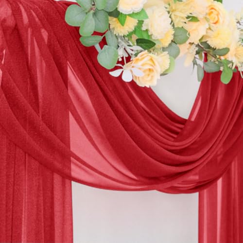 Image of Socomi Red Sheer Wedding Arch Draping Fabric 29 inch x 20Ft 2 Panels Outdoor Curtain Drapes Extra Long for Bridal Baby Shower Ceremony Birthday Party Decor