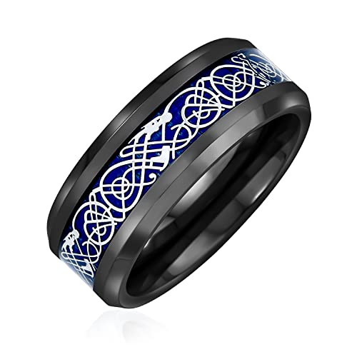 Alliance en titane et carbone motif celtique dragon 8mm de luxe