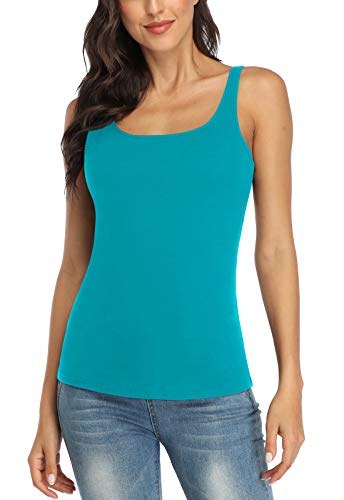 V FOR CITY Womens Shelf Bra Cotton Tank Tops Adjustable Strap Camis Sleeveless Undershirts Aqua L