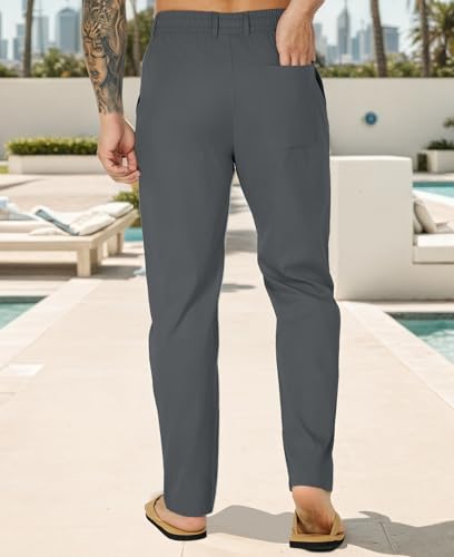 Susclude Mens Casual Pants Elastic Waist Pleated Lightweight Beach Multi Pants for Men Fall Drawstring Slacks with Pockets2