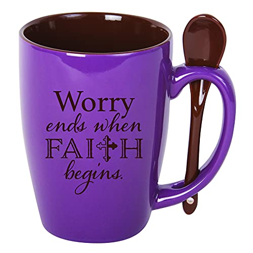 Dexsa Mug-Spoon Mug-Worry Ends When Faith Begins (15 Oz)