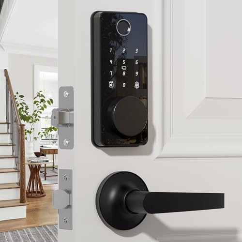 Smart Lock with Handles, Fingerprint Door Lock App Control, Keyless Entry Door Lock Set, Electronic Keypad Deadbolt, Auto & One Touch Lock, Easy Installation, IP54, Digital Smart Code