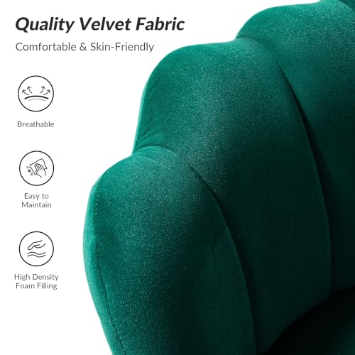 Image of HULALA HOME Modern Velvet Accent Chairs Set of 2 with Shell Shaped Back, Cute Living Room Bedroom Armchairs Sofa Chairs with Gold Legs, Comfy Upholstered Vanity Chairs for Makeup Room, Green