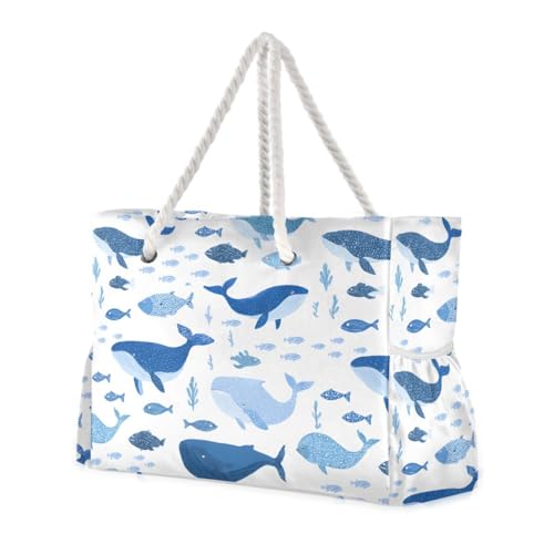 susiyo Watercolor Whales Beach Bags for Women Large Travel Tote Bag Waterproof Sandproof Lightweight Swim Pool Bag for Family Outdoor