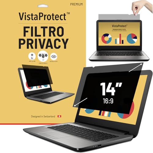 VistaProtect – Filtro Privacy Premium & Filtro Anti Luce Blu. Pellicola di Protezione per Laptop e Computer Portatile (14” pollici)
