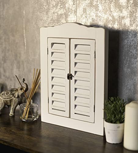 HomeZone Shabby Chic Wooden Shutter Window Wall Mirrors - Distressed Antique Painted Finish Decorative Rectangular Shape Home Decor Beautiful Rustic French Venetian Style Vintage Mirror - White