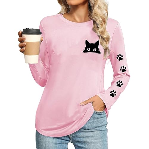 T-shirt imprimé à manches longues col rond haut confortable tendance