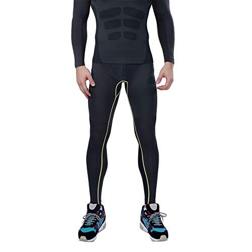 Nihlsen Pantalones Ajustados para Hombres Pantalones de Capa Base de Fitness para Correr Pantalones Ajustados Deportivos de compresión para Hombres Combate en seco Negro y Gris y Verde M
