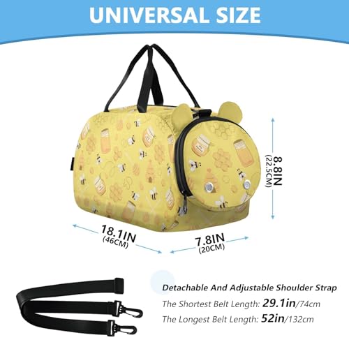 Yellow Bee Honey Kids Duffle Bag cat Travel Bag for Toddler Overnight Duffel Ballet Dance Sport Carry On Weekender Bag with Shoes Compartment for Boys & Girls2