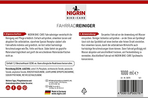 NIGRIN Bike-Care Fahrrad-Reiniger, 1000 ml Sprühflasche, Fahrradreinigung, reinigt selbsttätig und gründlich
