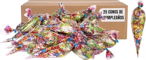 25 Bolsas Chuches Cumpleaños Gominolas Infantiles Chucherías Surtidas Sin Gluten Detalles Fiesta Niños Regalo Piñata Escolar Conos Coloridos Sorpresa Animada Alegría Dulces Originales Eventos