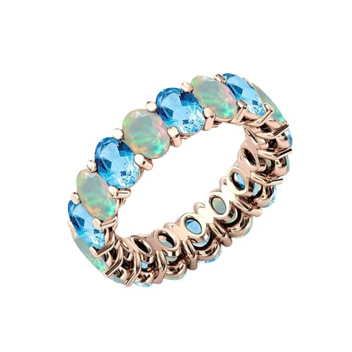 Sky Blue Topaz Eternity Band For Women 14k Gold Plated Fire Opal Engagement Ring Rose Gold Eternity Bands for Women Anniversary For Her2