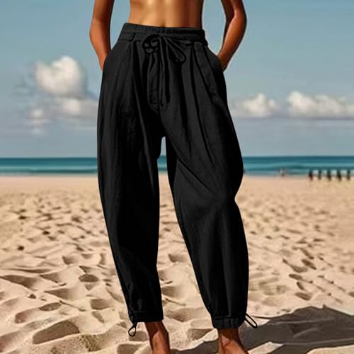 Drawstring Harem Pants for Men Summer Stretchy Waist Hawaii Beach Sweatpants Cotton Linen Baggy Highstreet Trousers2