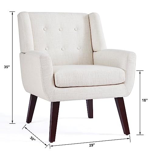 Image of Modern Home & Living Room Lounge Chair Furniture |Upholstered in Linen| Internal Structure Made in Solid Wood | Teak Wood Legs |- (151851229)