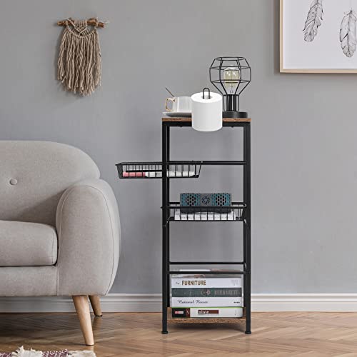 Bathroom Storage Cabinet Free Standing Units Organizer Shelf Floor Storage Tower With Drawers 4 Tier Shelving Rack With Paper Bar Narrow Storage Shelves For Bath Living Room Washroom, Farmhouse Brown #TOP5