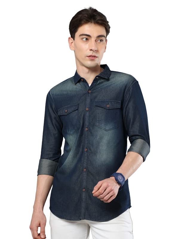 STREETKING Street King Men Denim Double Pocket Casual Shirts