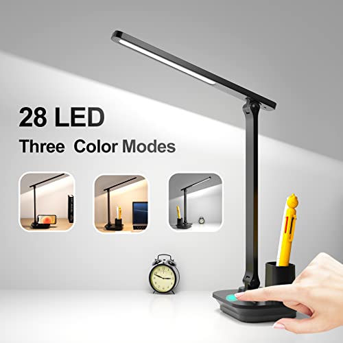 Xubialo Desk Lamp For Home Office, Led Desk Lamp With Usb Charging Port, Touch Control Small Desk Lamp With Pen/Phone Holder, 3 Color Modes Foldable Study Reading Lamp With 10 Min Timer #TOP4